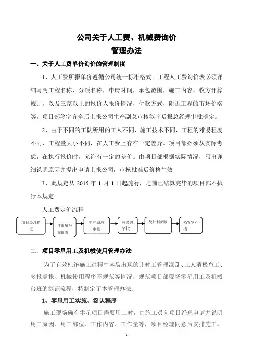 人工费,机械费询价管理办法12.20