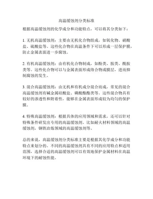 高温缓蚀剂分类标准