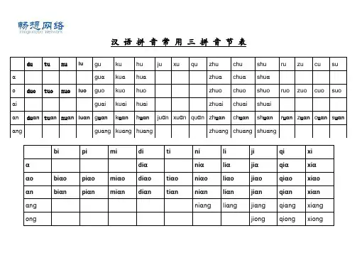 [优质文档]汉 语 拼 音 常 用 三 拼 音 节 和二拼音节表