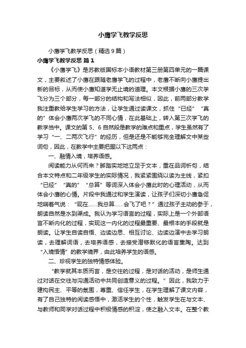 小鹰学飞教学反思（精选9篇）