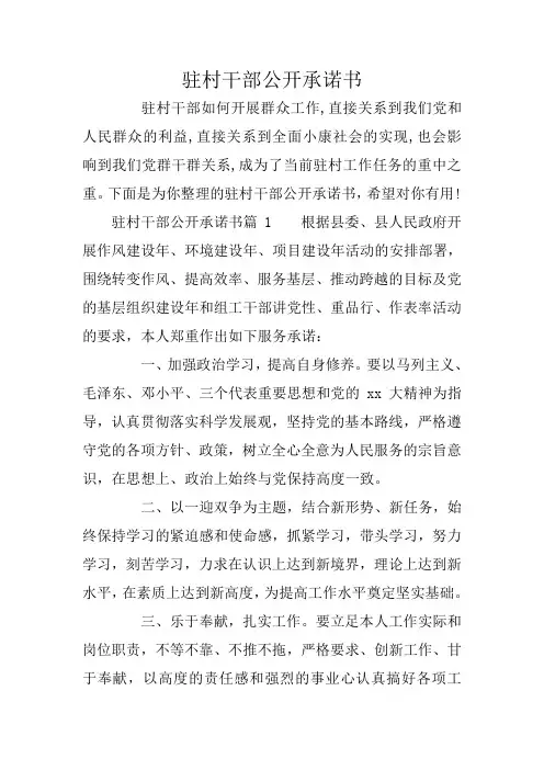 驻村干部公开承诺书