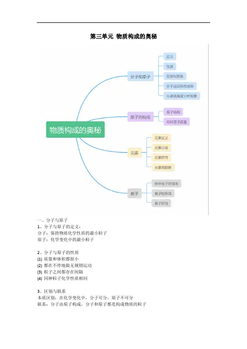 人教版九年级上册化学第三单元知识点汇总