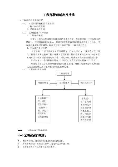房地产开发公司工程部管理制度及措施