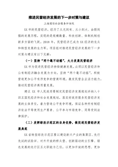 推进民营经济发展的下一步对策与建议