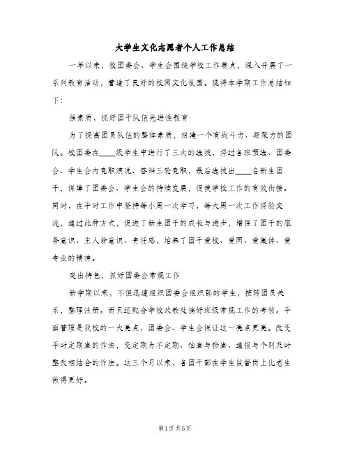 大学生文化志愿者个人工作总结（2篇）