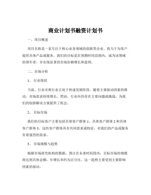 商业计划书融资计划书