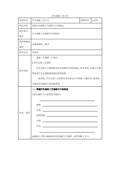 汽车制造与装配技术《汽车装配工艺卡片》
