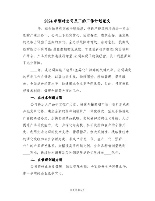 2024年钢材公司员工的工作计划范文(二篇)