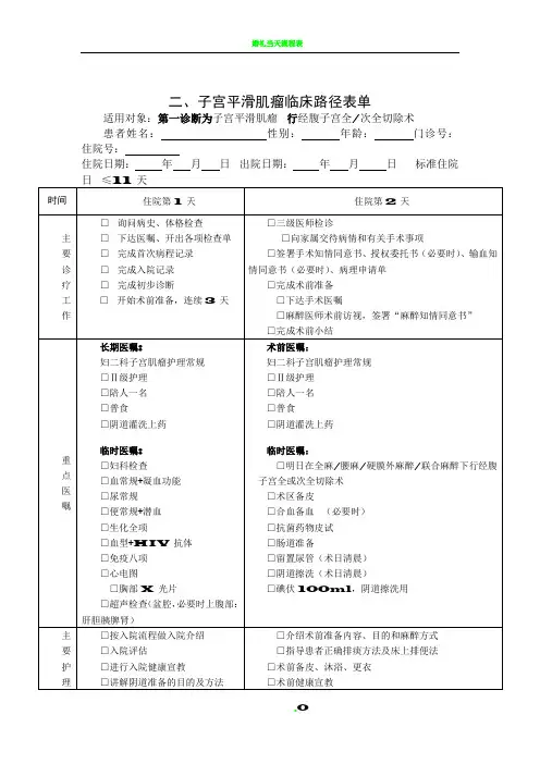 子宫平滑肌瘤临床路径表格