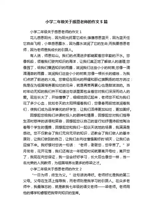 小学二年级关于感恩老师的作文5篇