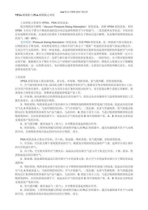 VPSA制氧机与PSA制氧机之对比