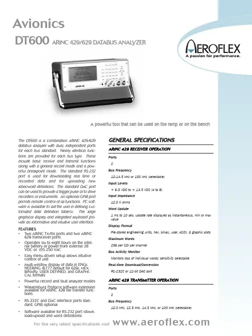 Aeroflex DT600 ARINC 429 629数据总线分析器说明书