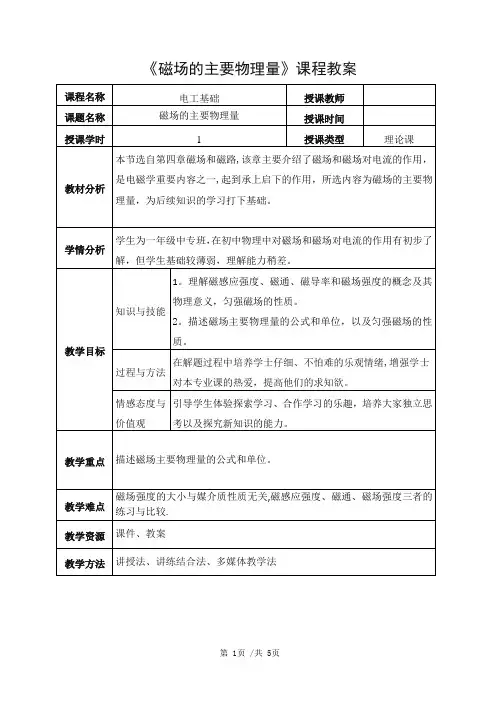 磁场的主要物理量教案