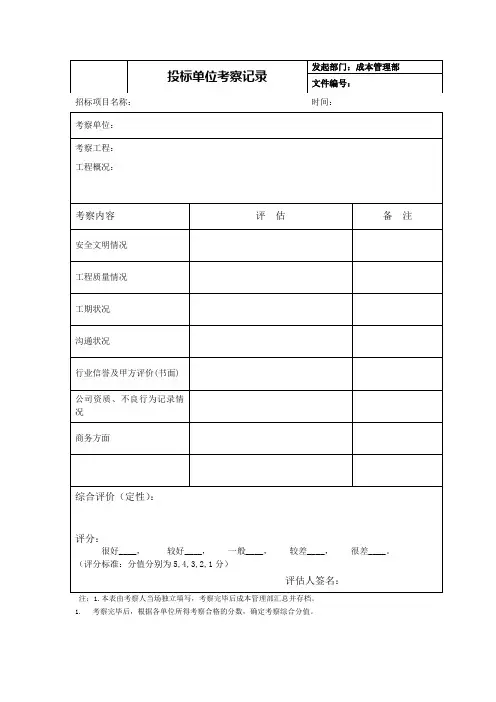 投标单位考察记录