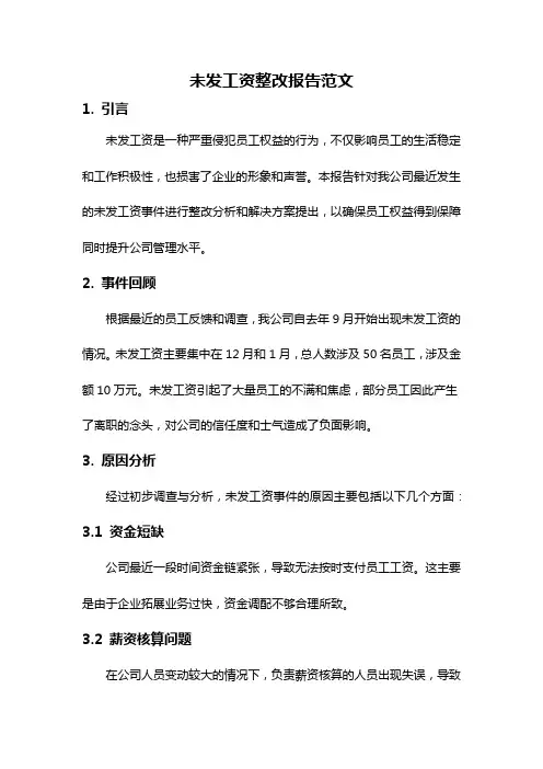 未发工资整改报告范文