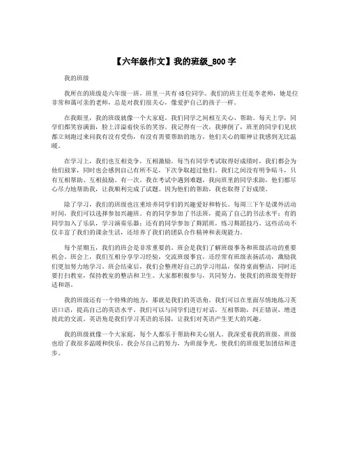 【六年级作文】我的班级_800字