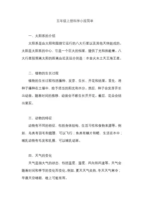 五年级上册科学小报简单