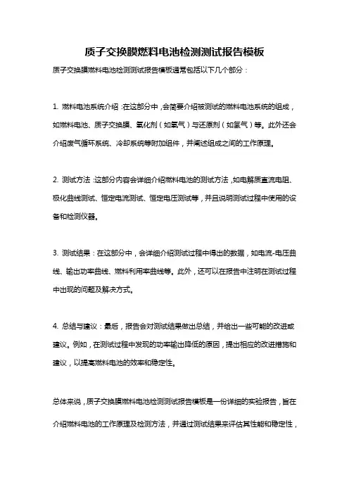 质子交换膜燃料电池检测测试报告模板