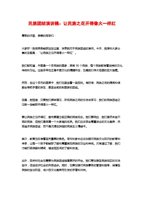 民族团结演讲稿：让民族之花开得像火一样红
