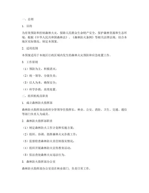 森林防火应急预案及防火措施范本