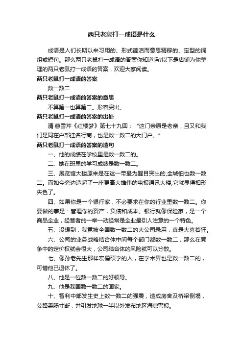 两只老鼠打一成语是什么