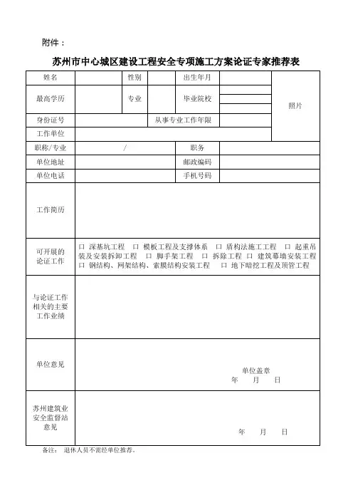 苏州市中心城区建设工程安全专项施工方案论证专家推荐。。。