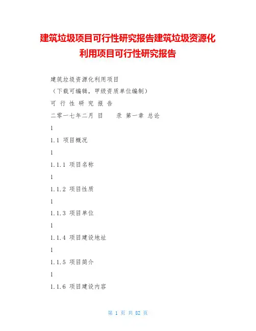 建筑垃圾项目可行性研究报告建筑垃圾资源化利用项目可行性研究报告
