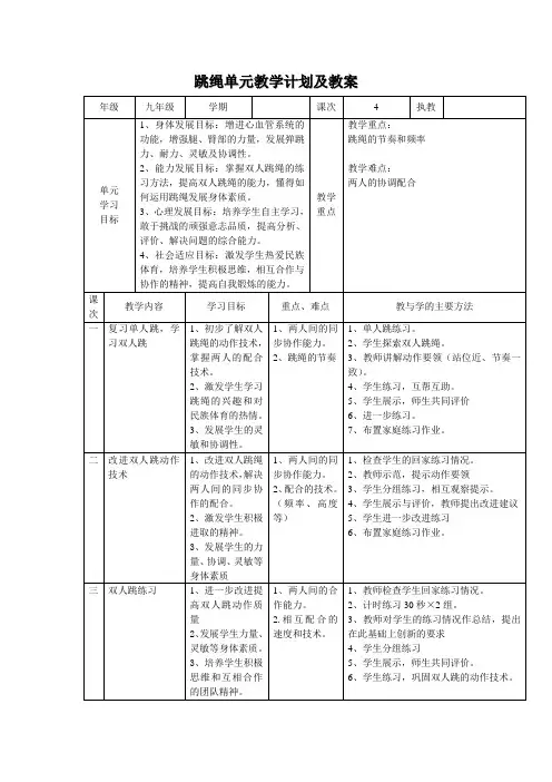 跳绳单元教学计划及教案