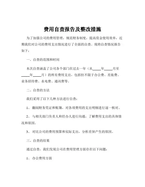 费用自查报告及整改措施
