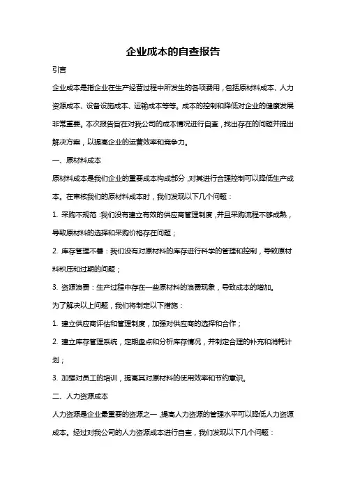 企业成本的自查报告