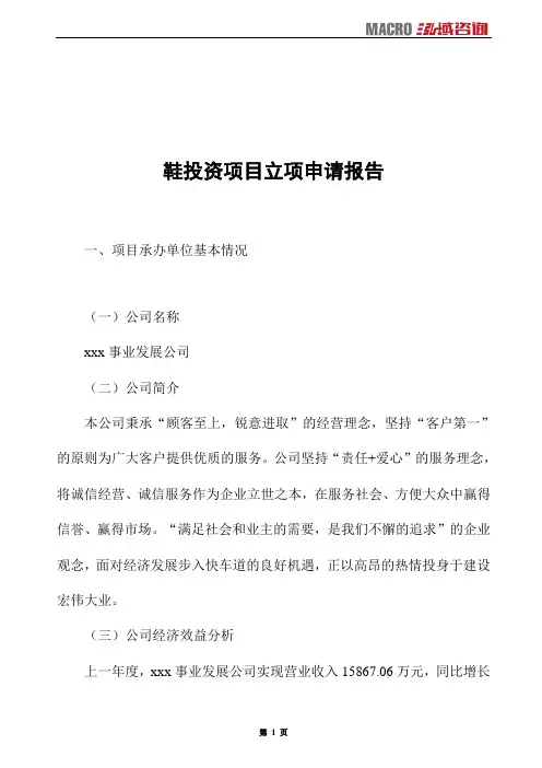 鞋投资项目立项申请报告