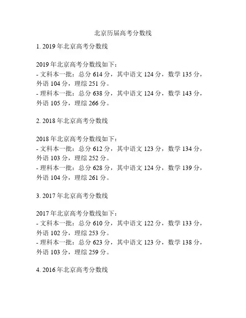 北京历届高考分数线