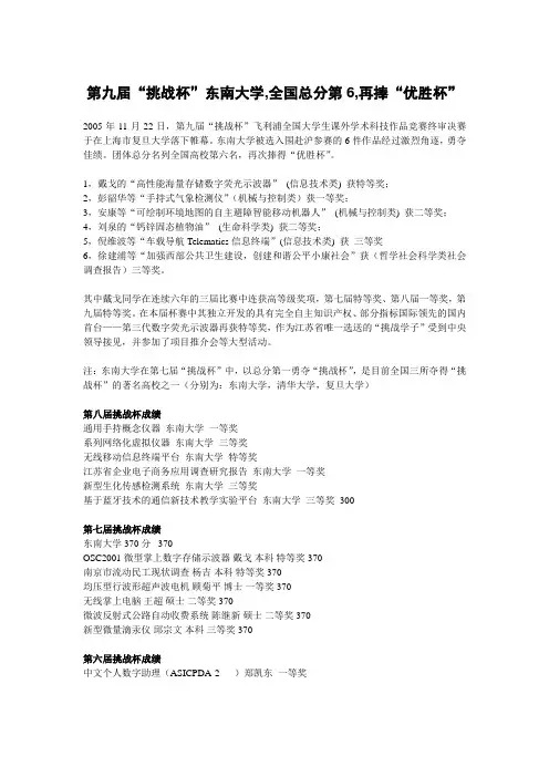 挑战杯东南大学全国总分第6再捧优胜杯