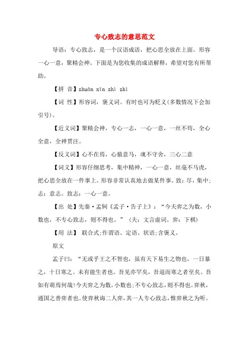 专心致志的意思范文