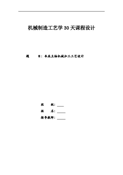 机械制造工艺学课程设计---车床主轴机械加工工艺设计