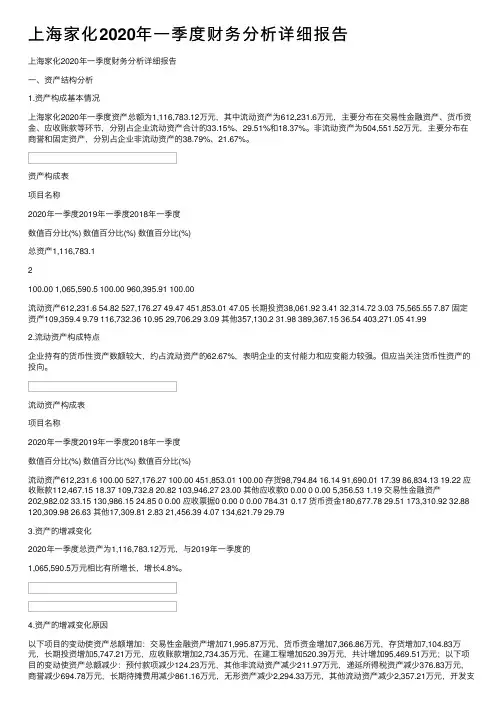 上海家化2020年一季度财务分析详细报告