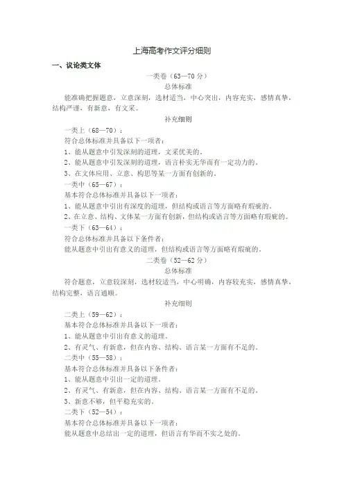 上海高考作文评分细则