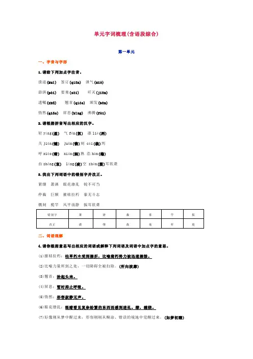 部编版八年级上册语文复习资料：单元字词梳理(含语段综合)