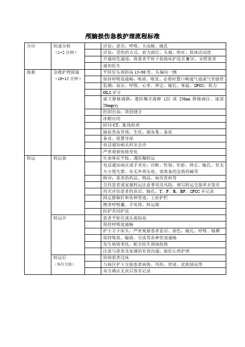 颅脑损伤急救护理流程(标准)