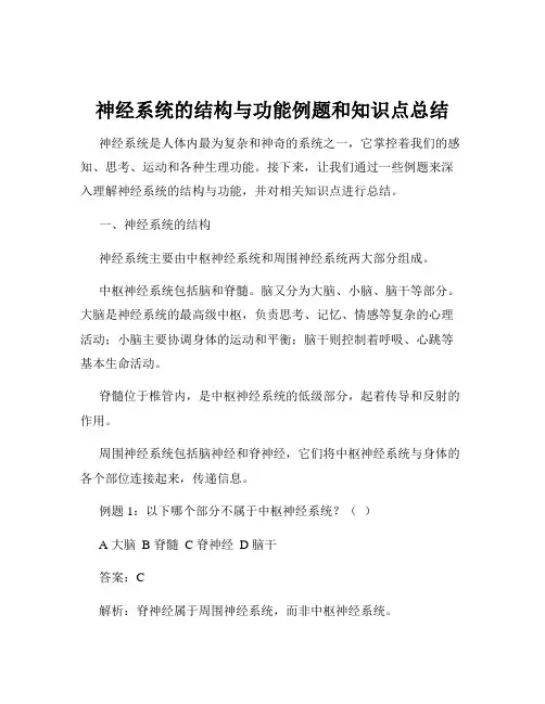 神经系统的结构与功能例题和知识点总结
