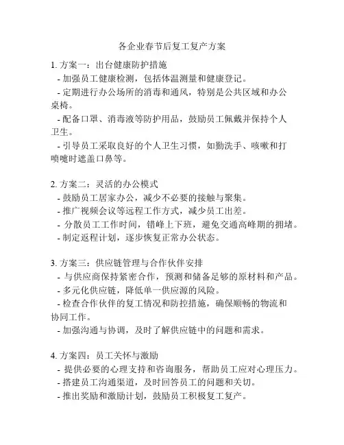 各企业春节后复工复产方案
