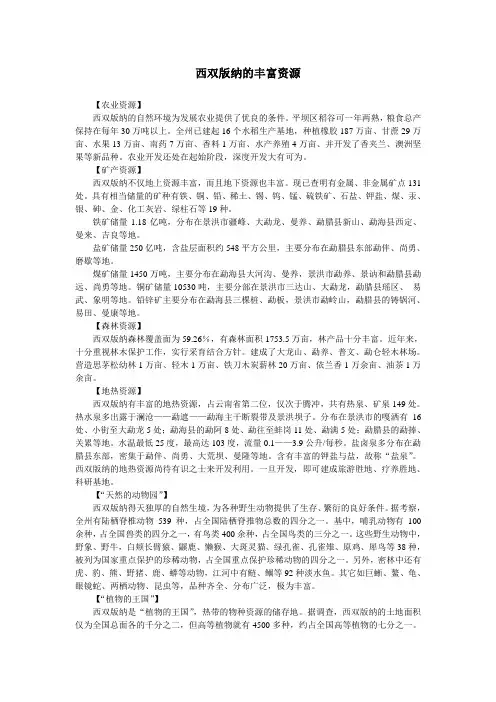 西双版纳的丰富资源