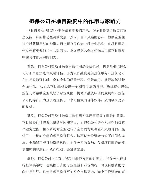担保公司在项目融资中的作用与影响力