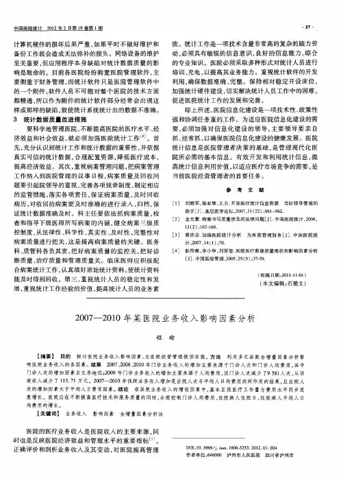 2007-2010年某医院业务收入影响因素分析