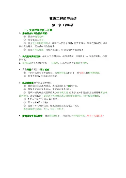 2015年一级建造师建设工建经济个人总结知识点必过