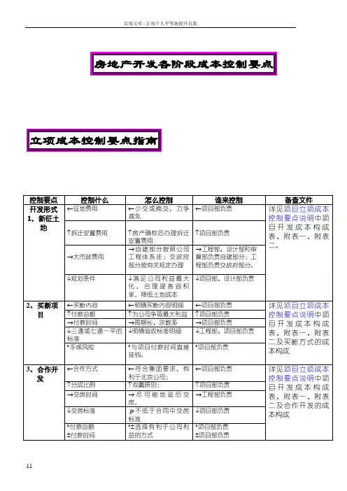 万科成本控制要点