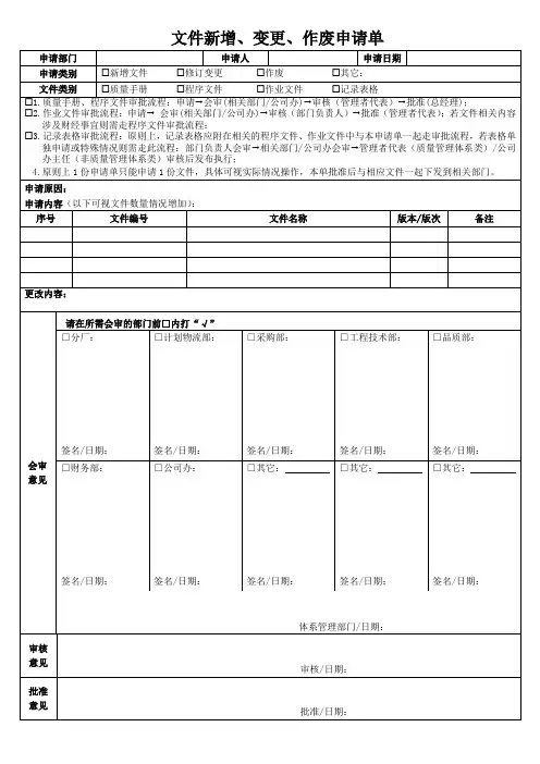 文件新增、变更、作废申请单