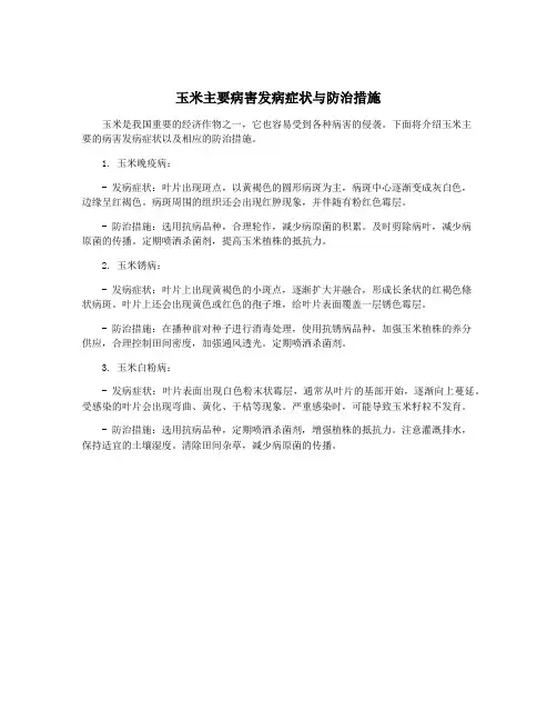 玉米主要病害发病症状与防治措施