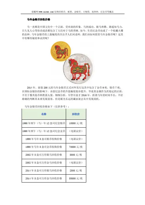 马年金银币回收价格