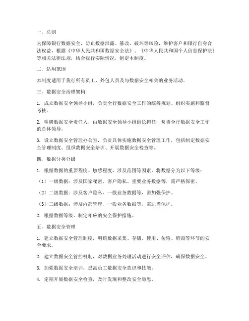 银行数据安全管理制度